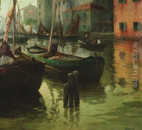 Fischerboote Bei Burano Venezia Oil Painting - Adolf Kaufmann
