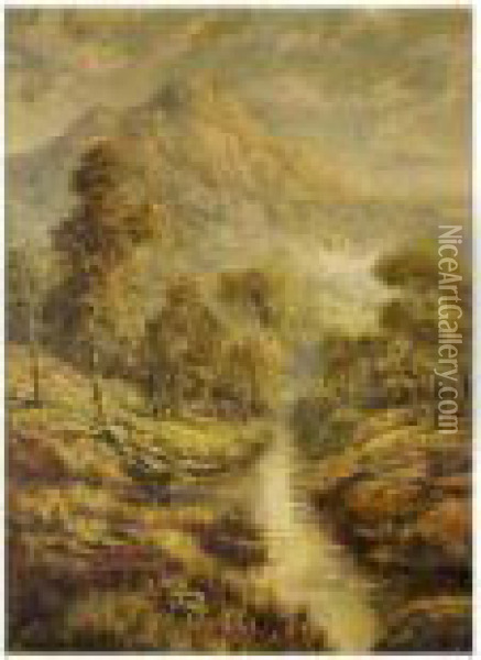 Wooded Mountain Scene With Stream Oil Painting - Edgar Longstaffe