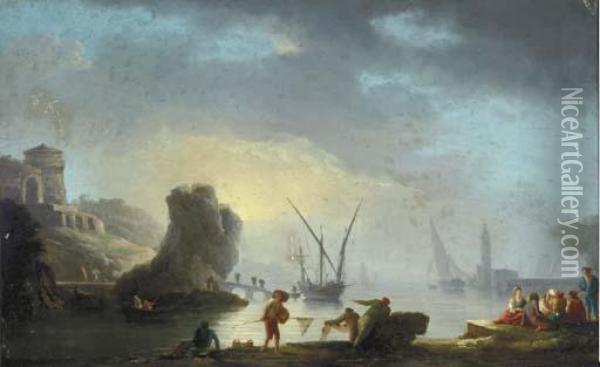 An Italian Seaport Oil Painting - Claude-joseph Vernet