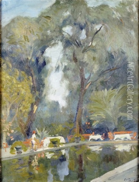 Bassin Dans Un Parc Mediterraneen Oil Painting - Elie Anatole Pavil