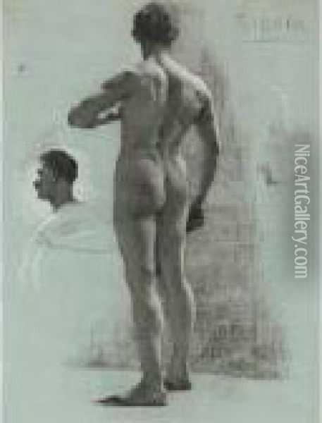 Standing Academy Nude With Additional Studies Of Head And Arm Oil Painting - Pierra Ribera