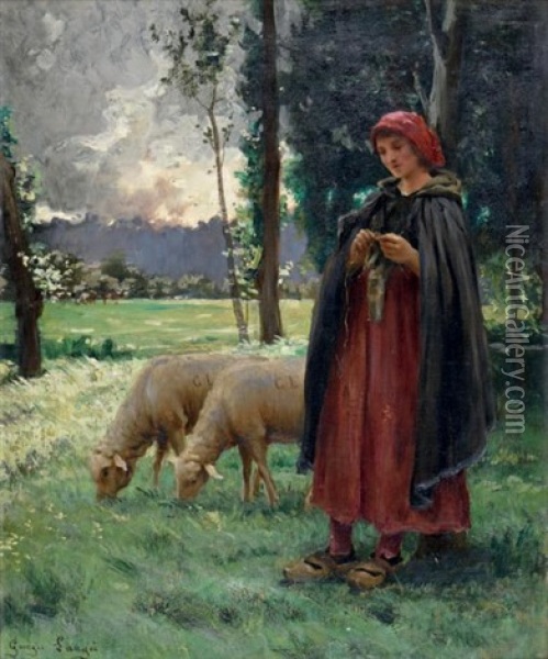 La Bergere Et Ses Moutons Oil Painting - Georges Laugee