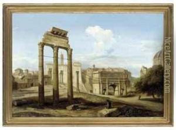 A Capriccio Of Classical Ruins Oil Painting - Henry Brittan Willis