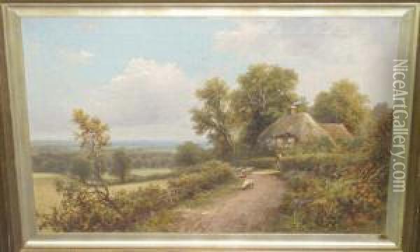 Thatched Cottage With Sheep Signed And Dated 1902 Oil Painting - Robert Robin Fenson
