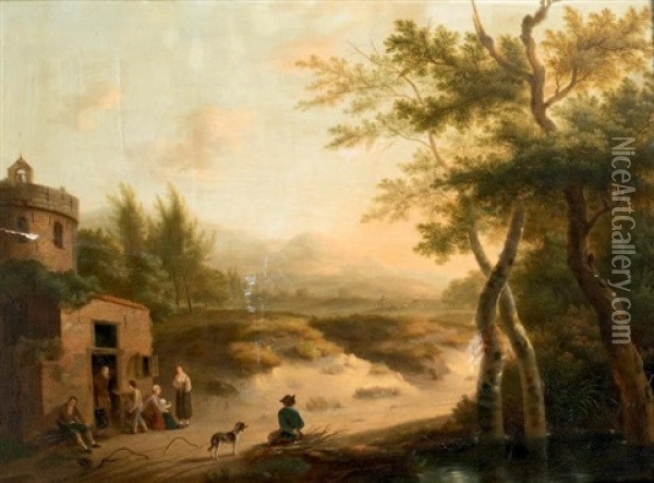 Paysans Devant Une Maison Dans Un Paysage Oil Painting - Jakobus Carolus Huysmans