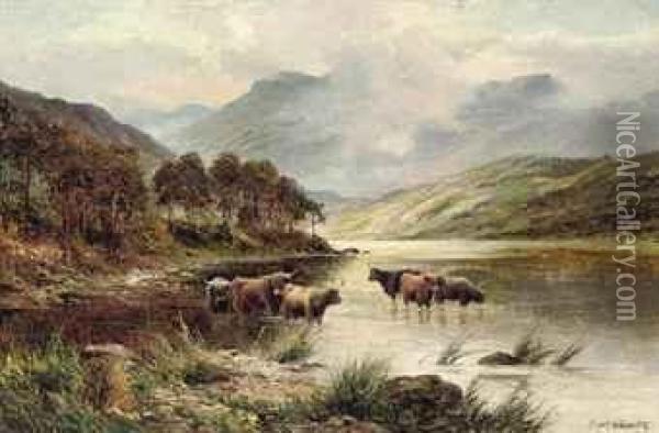 Highland Cattle Watering Oil Painting - Ernst Walbourn