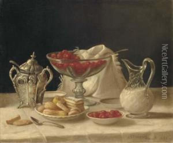 Strawberries, Cakes And Cream Oil Painting - John Francis