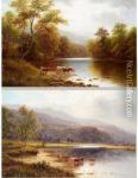 On The Wharfe, Near Beamsley; On The Glaslyn, North Wales Oil Painting - William Mellor