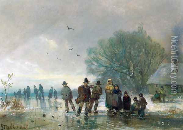 A Skating Party Oil Painting - Adolf Stademan