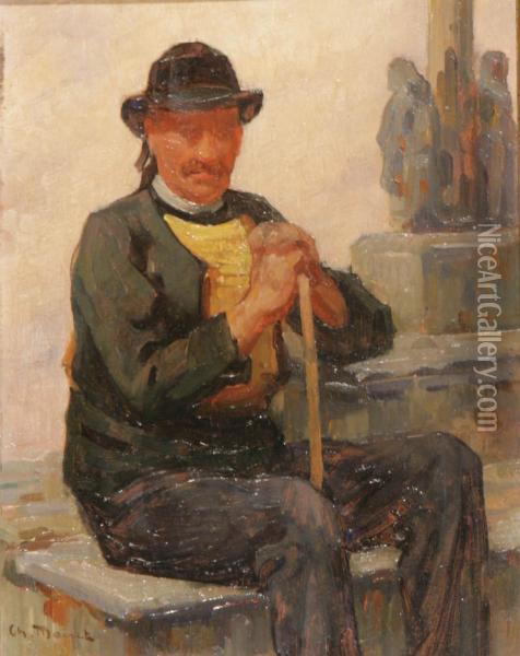 Uomo Seduto Con Bastone Oil Painting - Marinet
