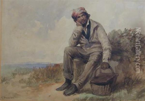 Figure Resting In Landscape Oil Painting - Edward Duncan