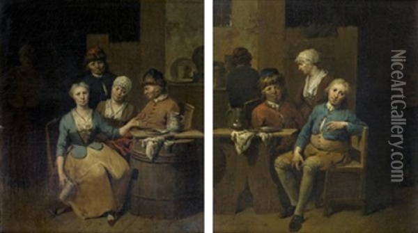 Scenes De Cabaret (pair) Oil Painting - Jan Baptist Lambrechts