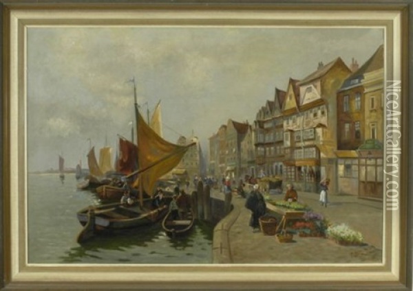 Blumenmarkt Am Hollandischen Kanal Oil Painting - Karl Alexander Brendel