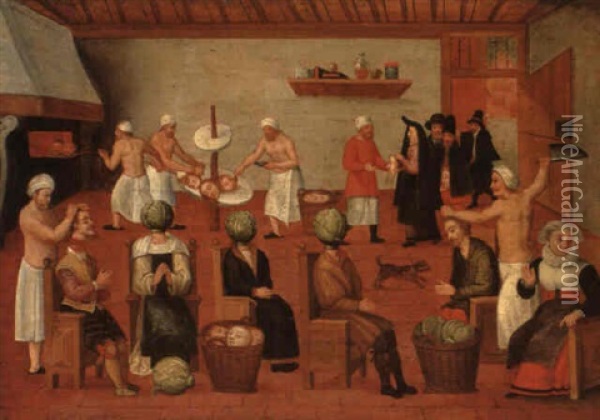 La Cuisine Des Tetes Oil Painting - Marten van Cleve the Elder
