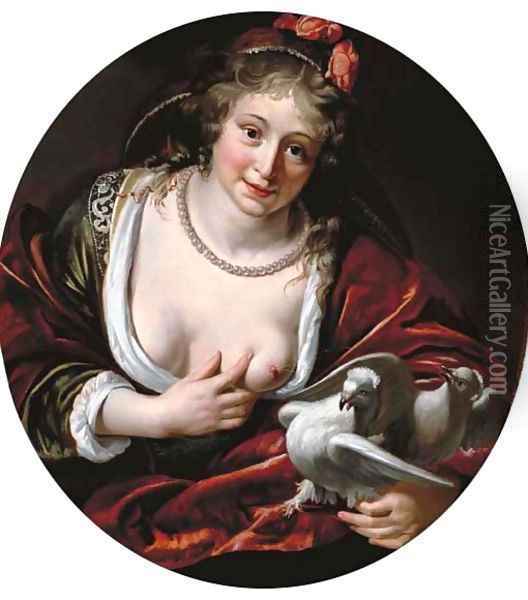 Venus with two doves Oil Painting - Paulus Moreelse