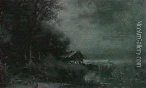 Partie Von Starnberg Bei Mondschein Oil Painting - Ludwig Sckell