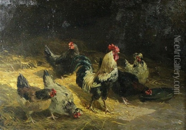 Roosters And Hens Oil Painting - Emile Jacque