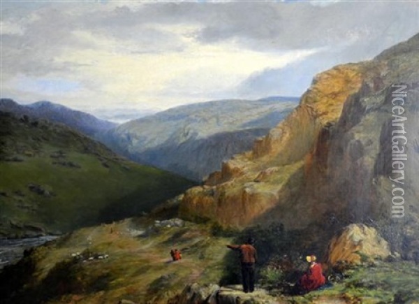 Scottish Mountain Landscape With Figures Oil Painting - Paul Falconer Poole