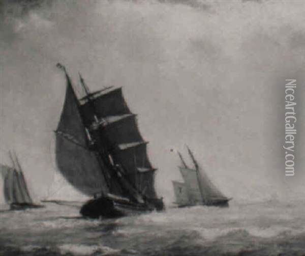 Sailing Vessels At Dusk Oil Painting - Marshall Johnson