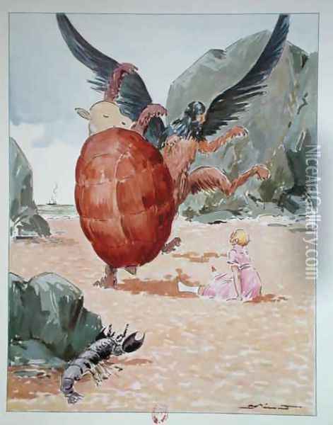 Alice, the Gryphon and the Mock Turtle, illustration from Alice in Wonderland by Lewis Carroll 1832-98 published by Editions Delagrave, Paris, 1935 Oil Painting - Pecoud