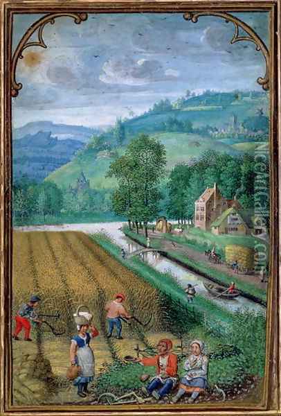 September- harvesting, ploughing and sowing, c.1540 Oil Painting - Simon Bening