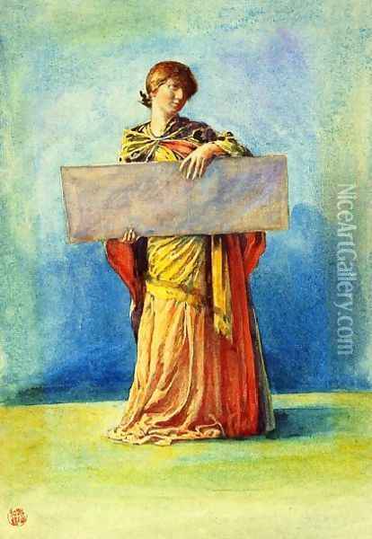 Girl With Tablet Oil Painting - John La Farge