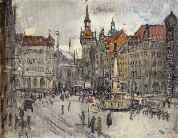Der Marienplatz In Munchen Oil Painting - Theodor Hummel