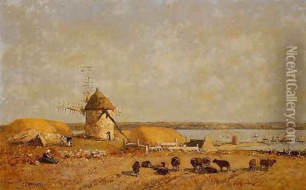View from the Camaret Heights Oil Painting - Eugene Boudin