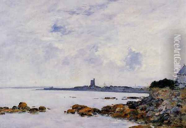 Saint-Vaast-la-Houghe, the Rocks and the Fort Oil Painting - Eugene Boudin