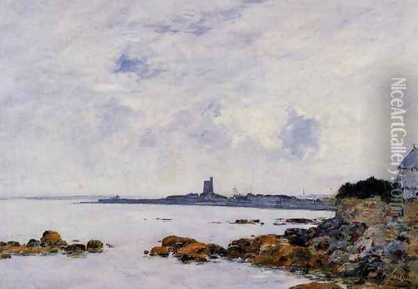 Saint-Vaast-la-Houghe, the Rocks and the Fort Oil Painting - Eugene Boudin