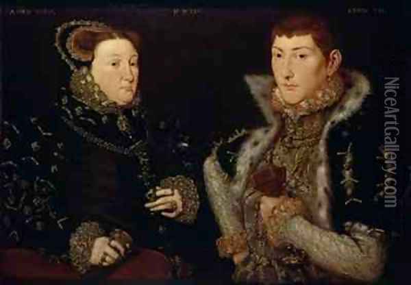 Lady Mary Nevill and her son Gregory Fiennes Oil Painting - Hans Eworth
