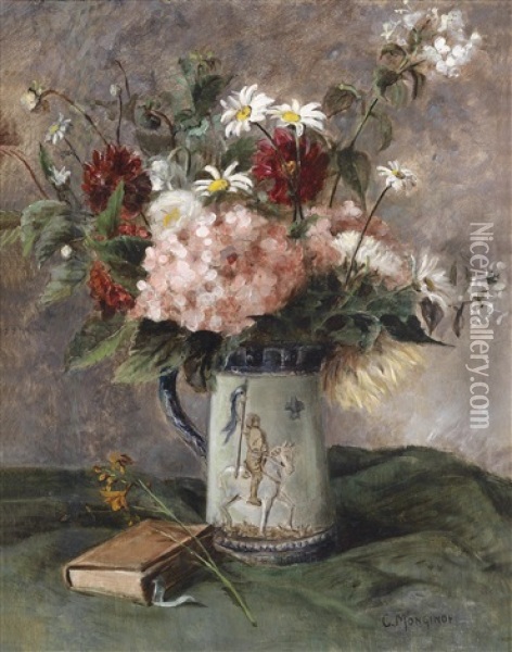 Blumenstuck Mit Buch Oil Painting - Charles Monginot