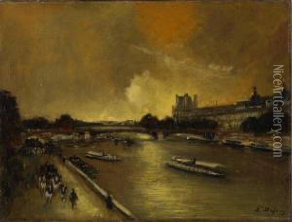 Les Quais Pres Du Louvre Oil Painting - Jacques-Edouard Dufeu