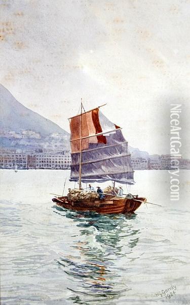 A Junk In Hong Kong Harbour Oil Painting - Herbert Gandy