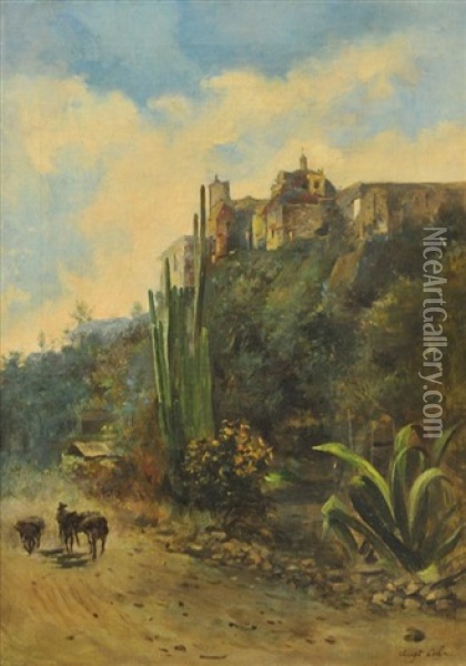 Paysage Con El Castillo De Chalpultepec (landscape With Chalpultepec Castle) Oil Painting - August Loehr