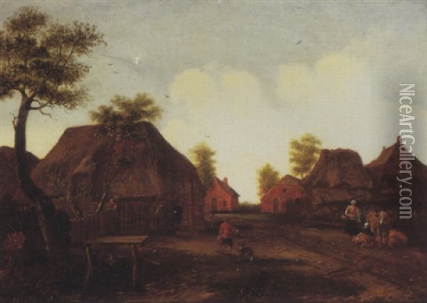 A Village Road With Peasants And Their Livestock Oil Painting - Emanuel Murant