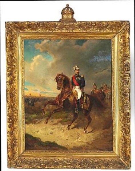 Napoleon Iii On Horseback At The Battlefield Oil Painting - Carl Fredrik Kiorboe