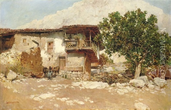 El Caserio Oil Painting - Enrique Martinez Cubells y Ruiz