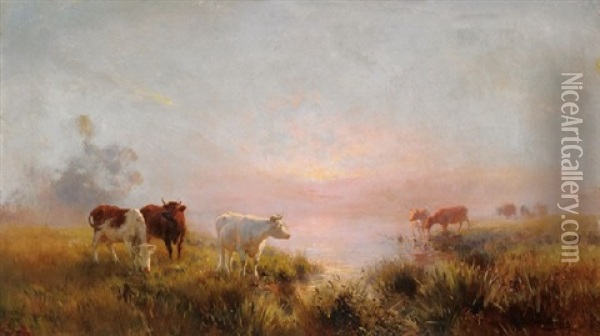 Cattle In Morning Light Oil Painting - Jan Hendrik Scheltema