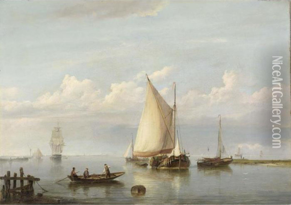 Shipping In An Estuary Oil Painting - Hermanus Koekkoek