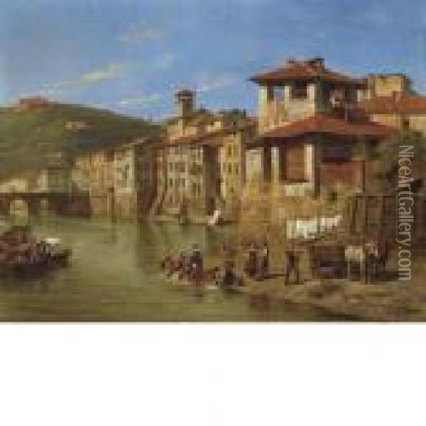 Veduta Delladige Allaltezza Di Ponte Pietra A Verona Oil Painting - Jacques Carabain