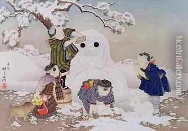 Snowman from the series Childrens Games Oil Painting - Kobayashi Eitaku
