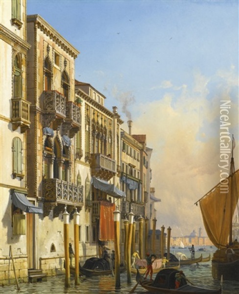 The Palazzi Contarini-fasan And Contarini, Venice Oil Painting - Friedrich Nerly