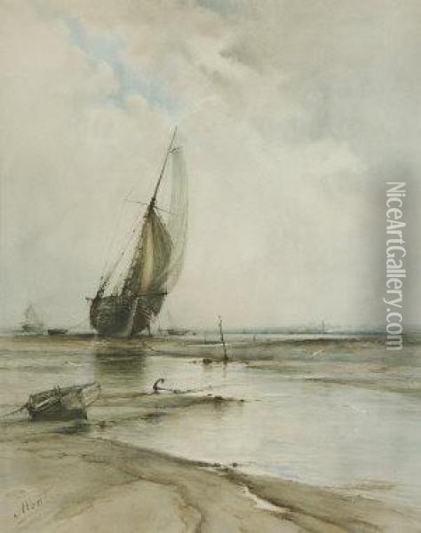 A Cutter At Low Tide Oil Painting - Albert Ernest Markes