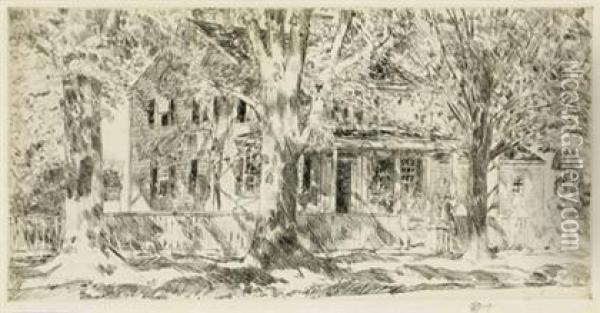 House On Main Street, Easthampton Oil Painting - Frederick Childe Hassam