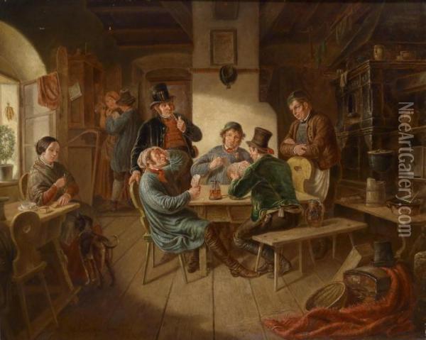 The Card Players Oil Painting - Wenzel Kroupa