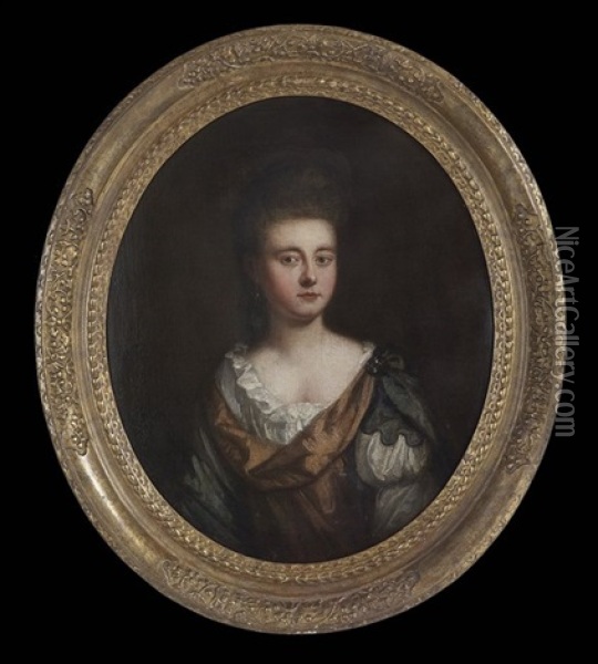 Half-length Portrait Of A Young Woman Oil Painting - Jonathan Richardson