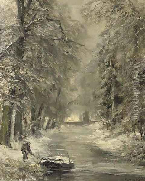 A snow covered forest Oil Painting - Louis Apol