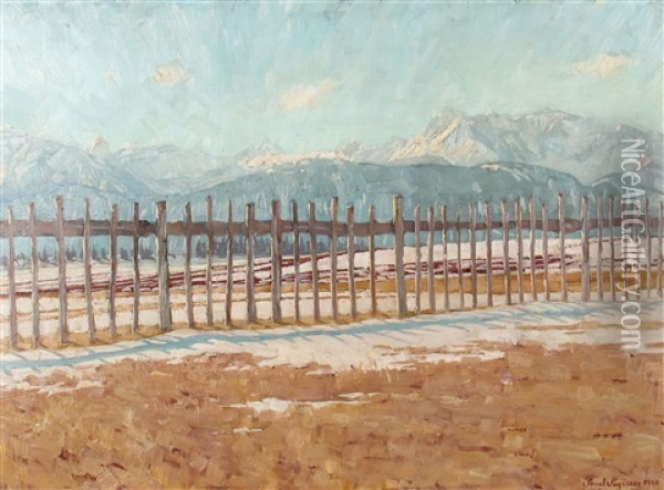 Winterlandschaft Mit Holzgatter In Den Allgauer Alpen Oil Painting - Paul Segisser
