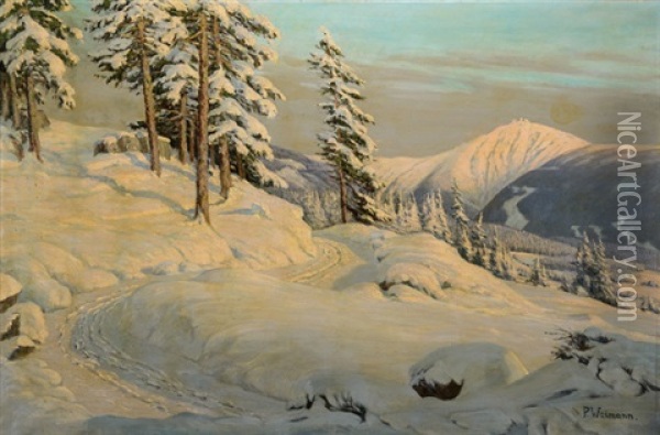 Winterlandschaft Im Riesengebirge Mit Der Schneekoppe Oil Painting - Paul Weimann